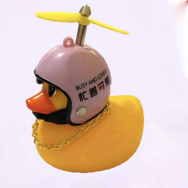 Duck Toy Car Ornaments Yellow Duck with Propeller Helmet Car Dashboard Decor Squeaking Glowing Rubber Duck Toys for Adults Kids