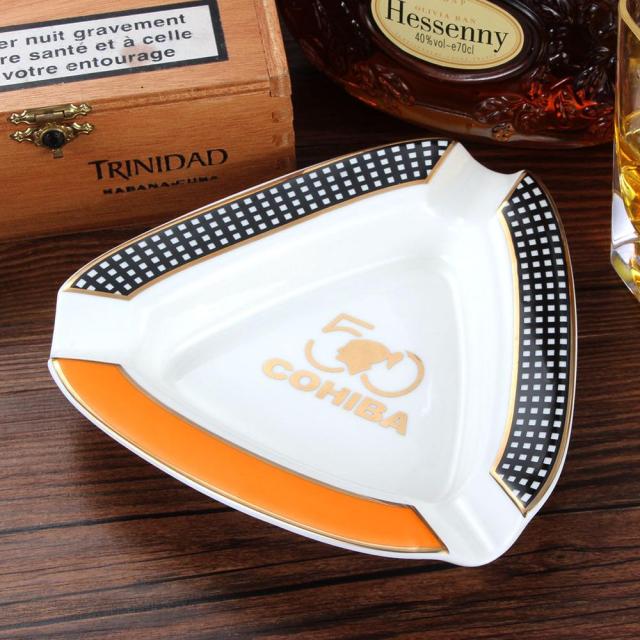 COHIBA Cigar Gadgets Home Cigar Ashtray Portable Ceramic 3 Cigars Ash Tray Tobacco Cigarette Ashtrays Holder