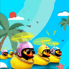 Duck Toy Car Ornaments Yellow Duck with Propeller Helmet Car Dashboard Decor Squeaking Glowing Rubber Duck Toys for Adults Kids
