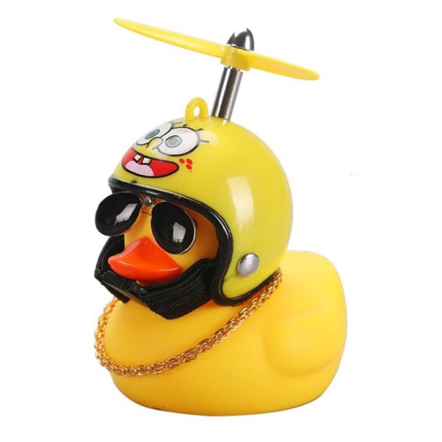 Duck Toy Car Ornaments Yellow Duck with Propeller Helmet Car Dashboard Decor Squeaking Glowing Rubber Duck Toys for Adults Kids