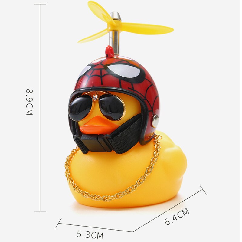 Duck Toy Car Ornaments Yellow Duck with Propeller Helmet Car Dashboard Decor Squeaking Glowing Rubber Duck Toys for Adults Kids