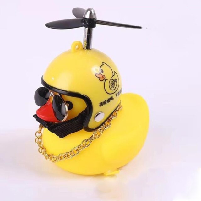 Duck Toy Car Ornaments Yellow Duck with Propeller Helmet Car Dashboard Decor Squeaking Glowing Rubber Duck Toys for Adults Kids