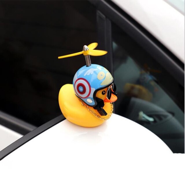 Duck Toy Car Ornaments Yellow Duck with Propeller Helmet Car Dashboard Decor Squeaking Glowing Rubber Duck Toys for Adults Kids