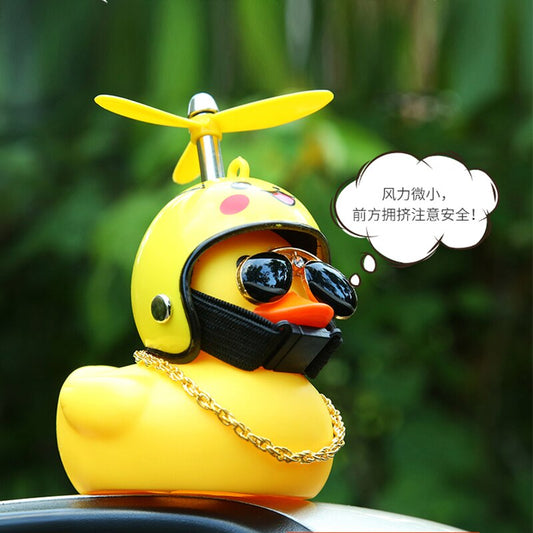 Duck Toy Car Ornaments Yellow Duck with Propeller Helmet Car Dashboard Decor Squeaking Glowing Rubber Duck Toys for Adults Kids